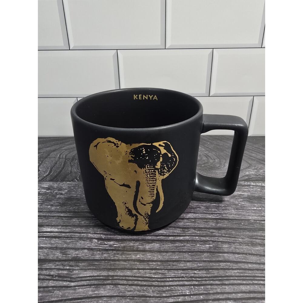 Starbucks Kenya Gold Elephant Black Matte Finish Coffee Tea Mug 14 oz 2016 (113)